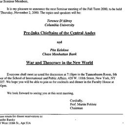 Announcements, 2000-11-02. ...