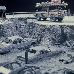 Model, detail of sunken cars.