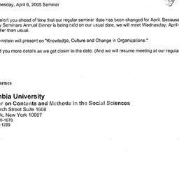 Announcements, 2005-04-06. ...