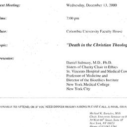 Announcements, 2000-12-13. ...
