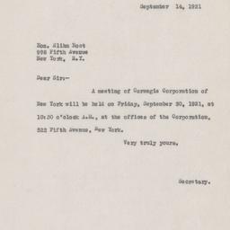 Board Meeting, 9/30/1921