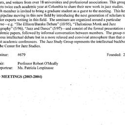 Schedules, Jazz Studies, se...
