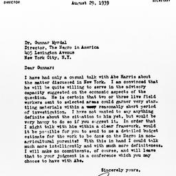 Letter from Ralph J. Bunche...