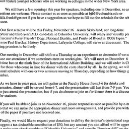 Announcements, 2001-11-16. ...