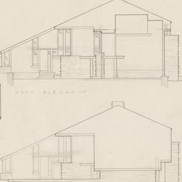West elevation, sections