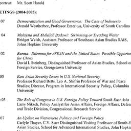 Schedules, Southeast Asia i...