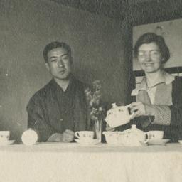 Sarah Andrews drinking tea ...