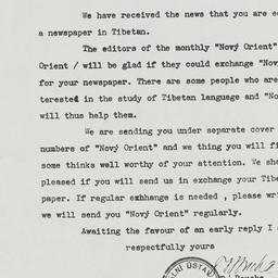 Letter from Oriental Instit...