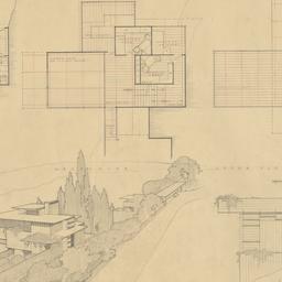 Aerial view, three plans, e...