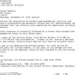 Announcements, 2001-11-14. ...