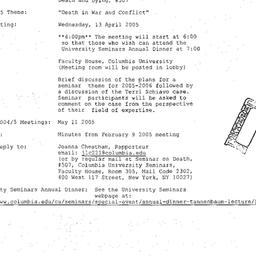 Announcements, 2005-04-13. ...