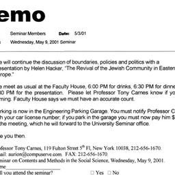 Announcements, 2001-05-09. ...