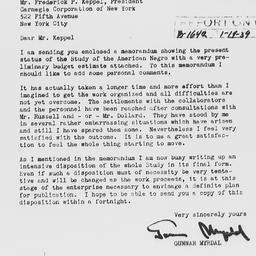 Letter from Gunnar Myrdal t...