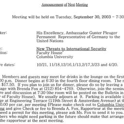 Announcements, 2003-09-30. ...