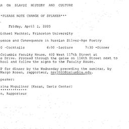 Announcements, 2005-04-01. ...