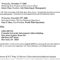 Announcements, 2000-11-01. ...