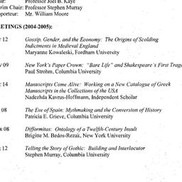 Schedules, Medieval Studies...