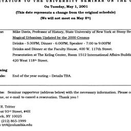 Announcements, 2001-05-01. ...