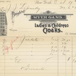 Myer Gans, bill or receipt