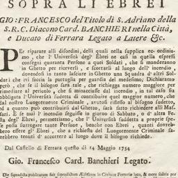 Editto Sopra Li Ebrei Gio: ...