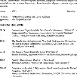 Schedules, Economic History...