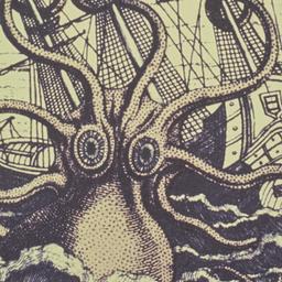 Print of giant octopus atta...