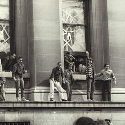 Students on Low Library ledge