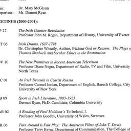 Schedules, Irish Studies, s...