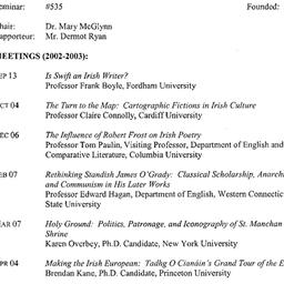 Schedules, Irish Studies, s...