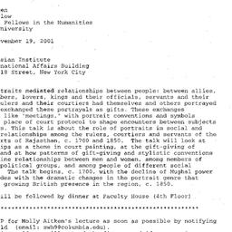 Announcements, 2001-11-19. ...