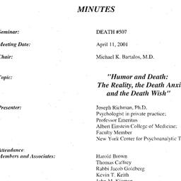 Minutes, 2001-04-11. Death,...