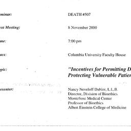 Announcements, 2000-11-08. ...