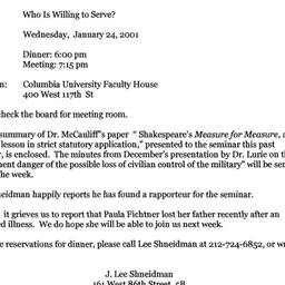 Announcements, 2001-01-24. ...