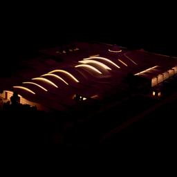 Model, aerial view at night.