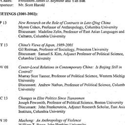 Schedules, Modern East Asia...