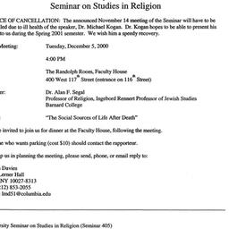 Announcements, 2000-12-05. ...
