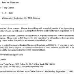 Announcements, 2001-09-12. ...