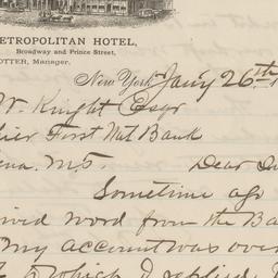 Metropolitan Hotel. Letter