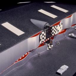 Model, aerial view of entra...