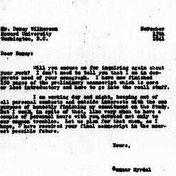 Letter from Gunnar Myrdal t...