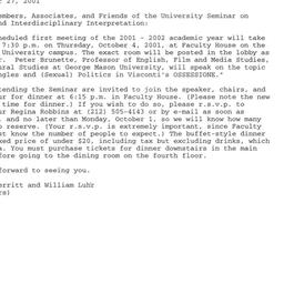 Announcements, 2001-10-04. ...