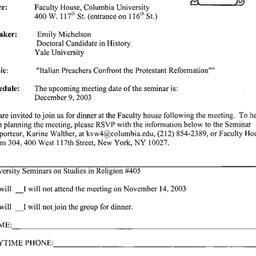 Announcements, 2003-11-03. ...