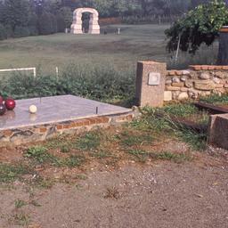 Sculptures near soccer field.