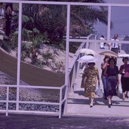 View of pedestrians on bridge.