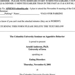 Announcements, 2001-11-08. ...