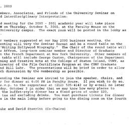 Announcements, 2000-10-05. ...