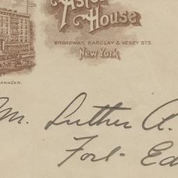 Astor House. Envelope