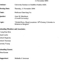 Minutes, 2004-11-11. Buddhi...