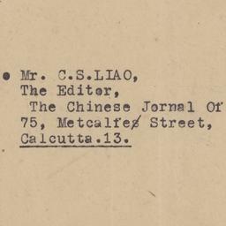 Envelope of letter to C.S. ...
