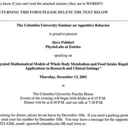 Announcements, 2001-12-13. ...